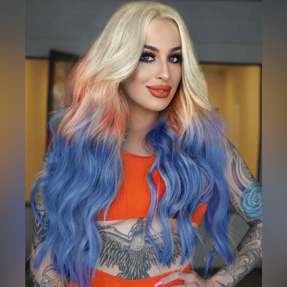 Human hair blend blonde/pink/blue lace front wig